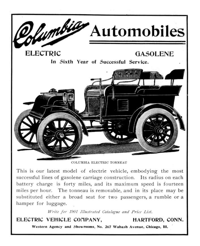 Reklama samochodu Columbia Electric z 1901 roku, Domena publiczna.