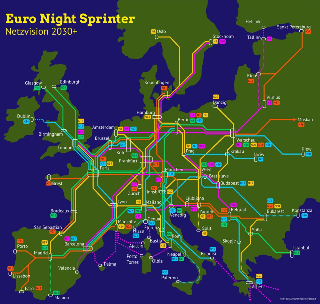 mapa nocny pociąg